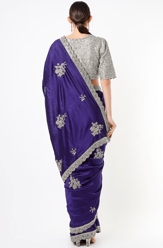 Clear Purple Embroidered Saree Set - Image 2