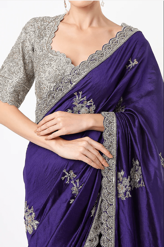 Clear Purple Embroidered Saree Set - Image 4