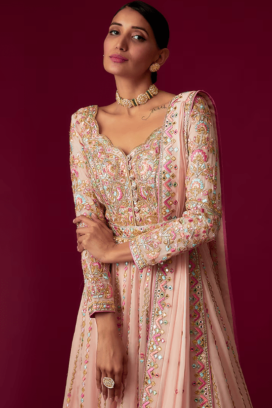 Pink Georgette Embroidered Anarkali Set - Image 3