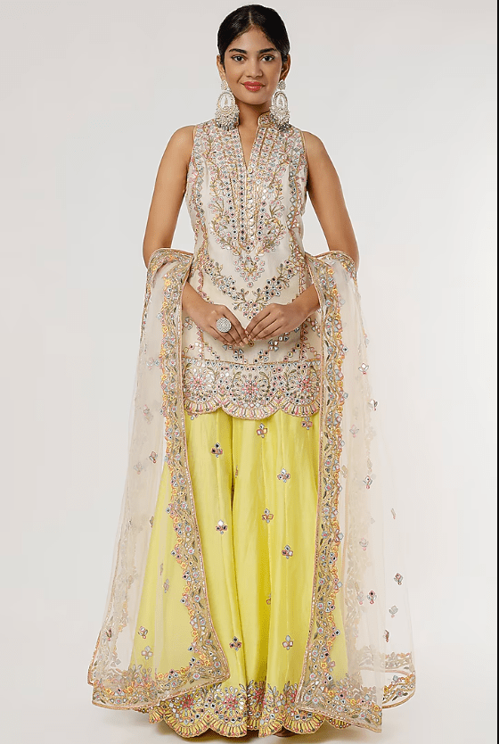 Yellow Embroidered Sharara Set