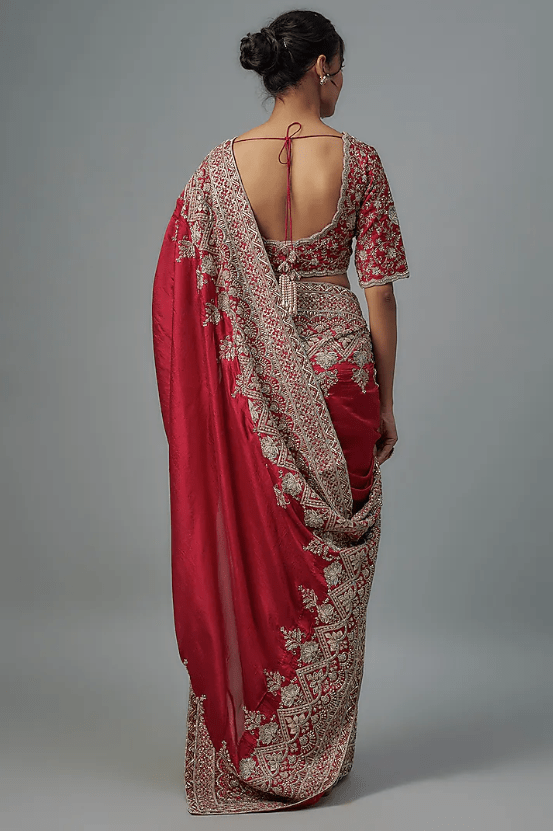 Red Silk Zardosi Embroidered Saree Set - Image 2