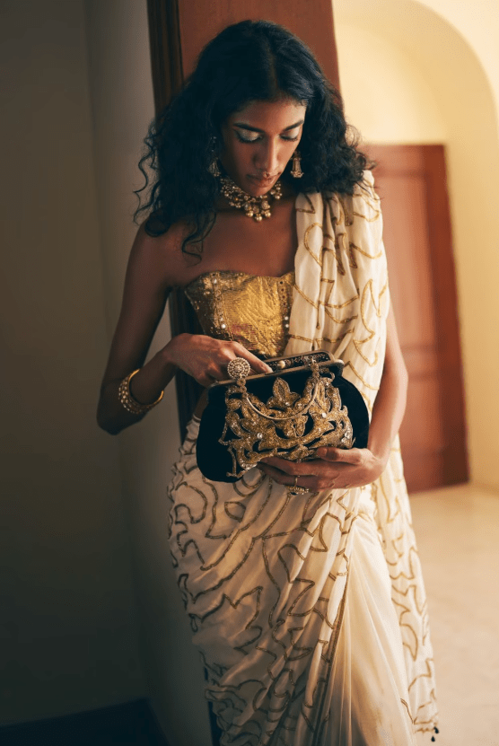 Ivory Organza Zardozi Jaal Sari Set - Image 2