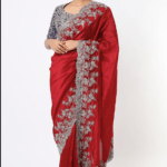 Cadmium Red Embroidered Saree Set