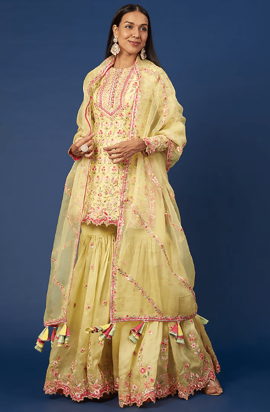 Yellow Embroidered Gharara Set