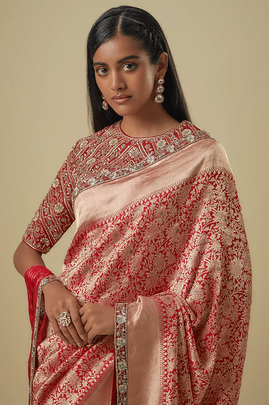Red Banarasi Saree Set - Image 3