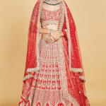 Red Raw Silk Hand Embroidered Lehenga Set