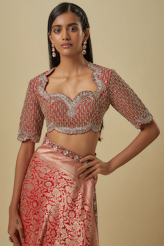 Red Banarasi Saree Set - Image 3