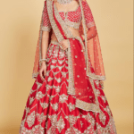 Red Raw Silk Hand Embroidered Lehenga Set