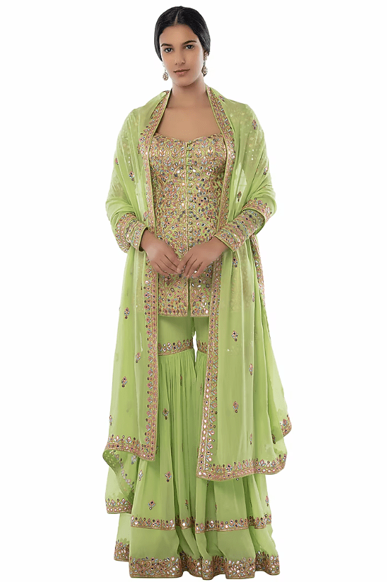 Green Embroidered Sharara Set