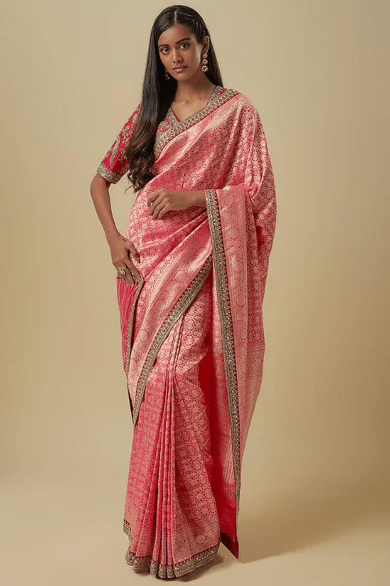 Pink Banarasi Saree Set