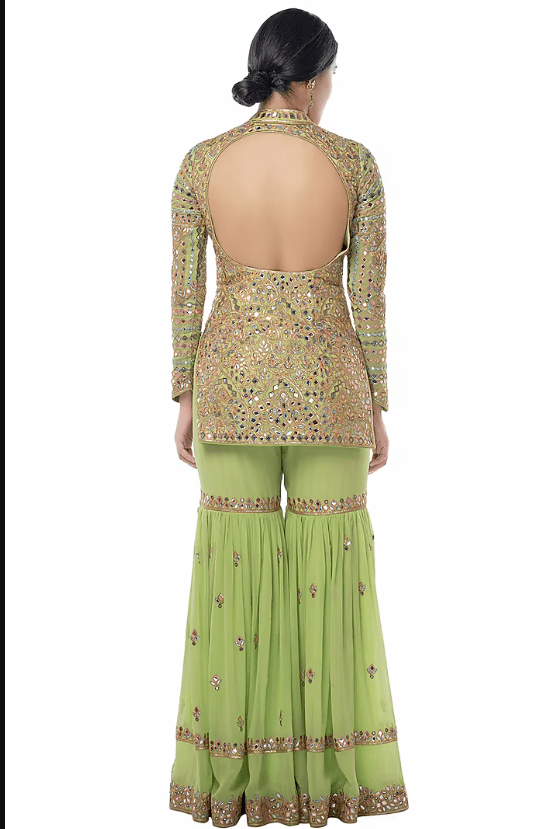 Green Embroidered Sharara Set - Image 2