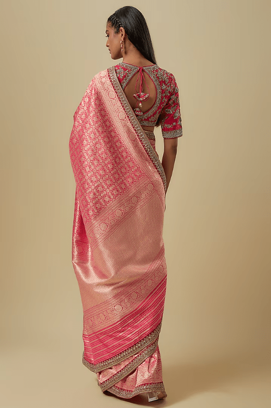 Pink Banarasi Saree Set - Image 2