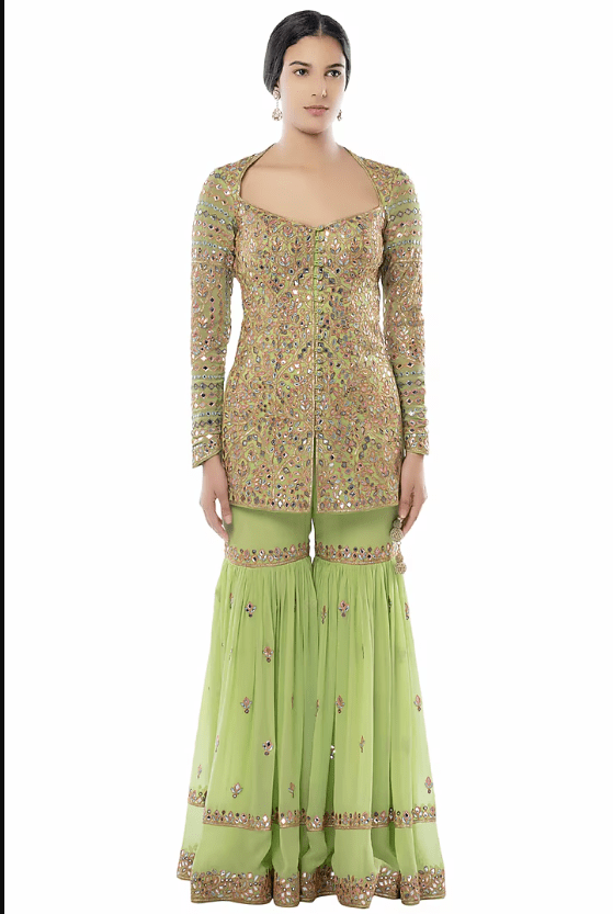 Green Embroidered Sharara Set - Image 3