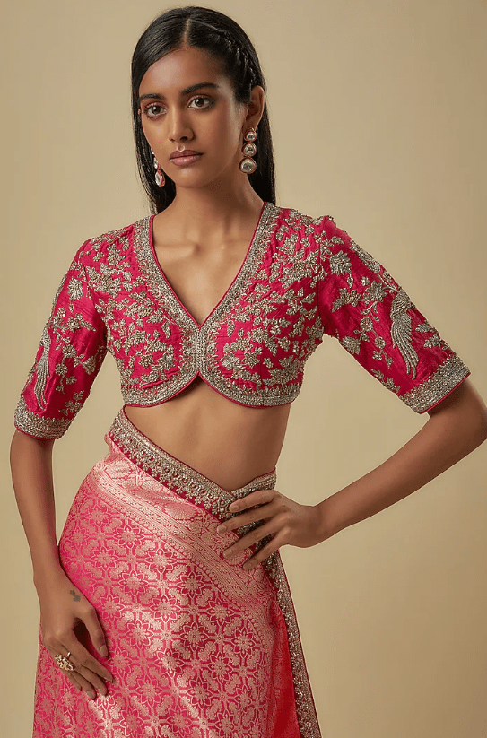 Pink Banarasi Saree Set - Image 3