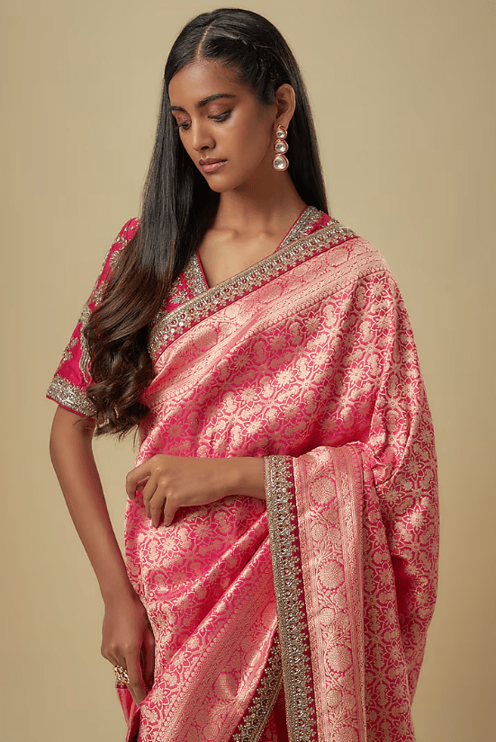 Pink Banarasi Saree Set - Image 4