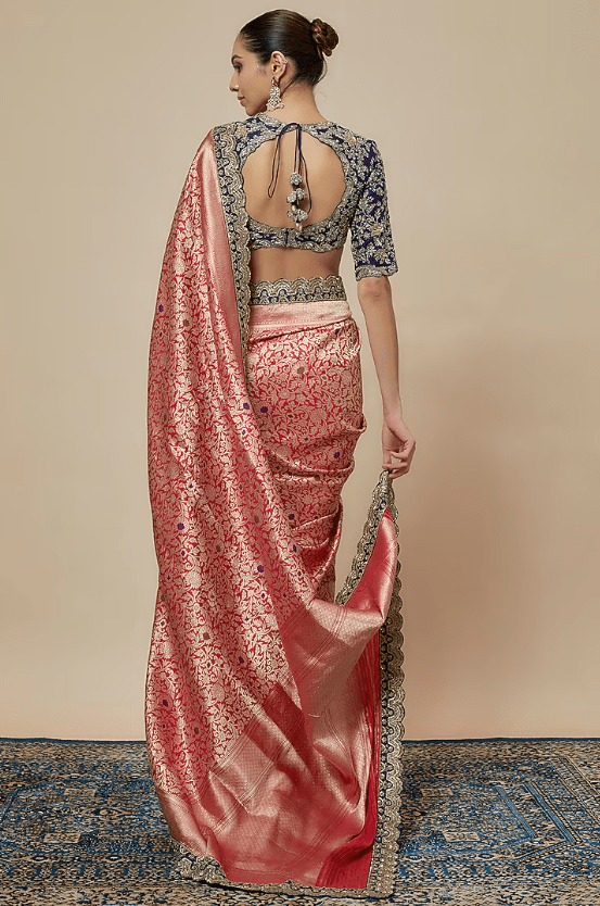 Red Banarasi Silk Zari Embroidered Saree Set - Image 2
