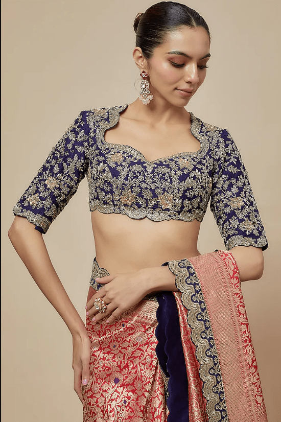 Red Banarasi Silk Zari Embroidered Saree Set - Image 3