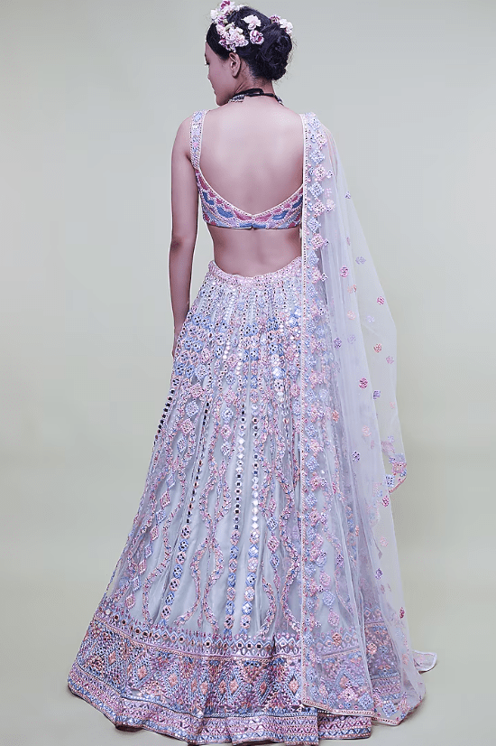 Green & Pink Embroidered Lehenga Set - Image 2