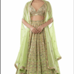 Green Embroidered Cape Lehenga Set