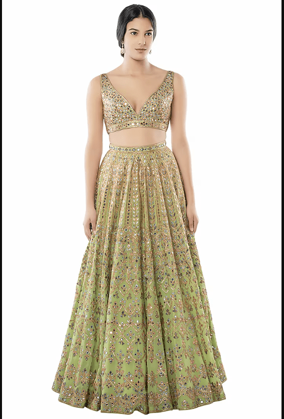 Green Embroidered Cape Lehenga Set - Image 2