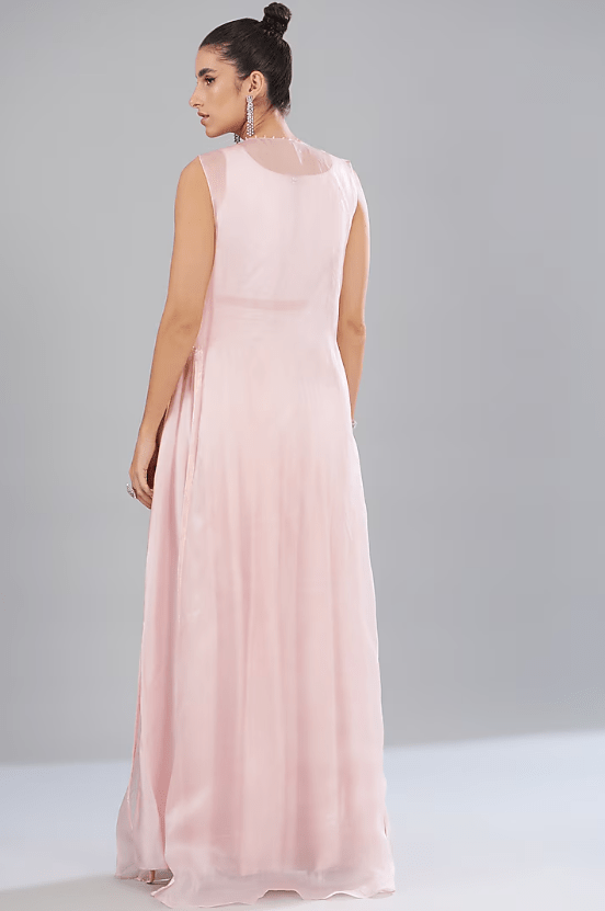 Blush Pink Organza & Satin Cape Set - Image 2