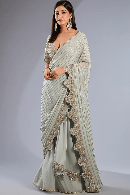 Powder blue sharara pant saree