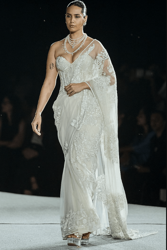 Ivory Tulle Saree Set