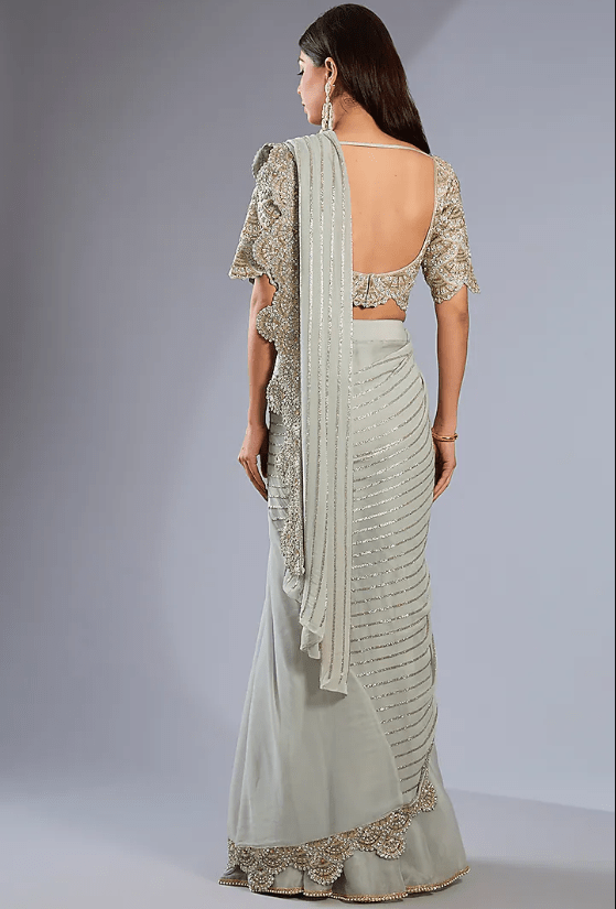 Powder blue sharara pant saree - Image 2