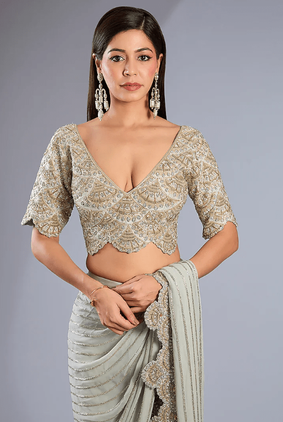 Powder blue sharara pant saree - Image 5