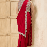Red Georgette Embroidered Draped Saree Set