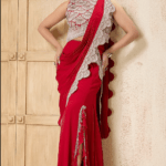 Red Georgette Embroidered Draped Saree Set