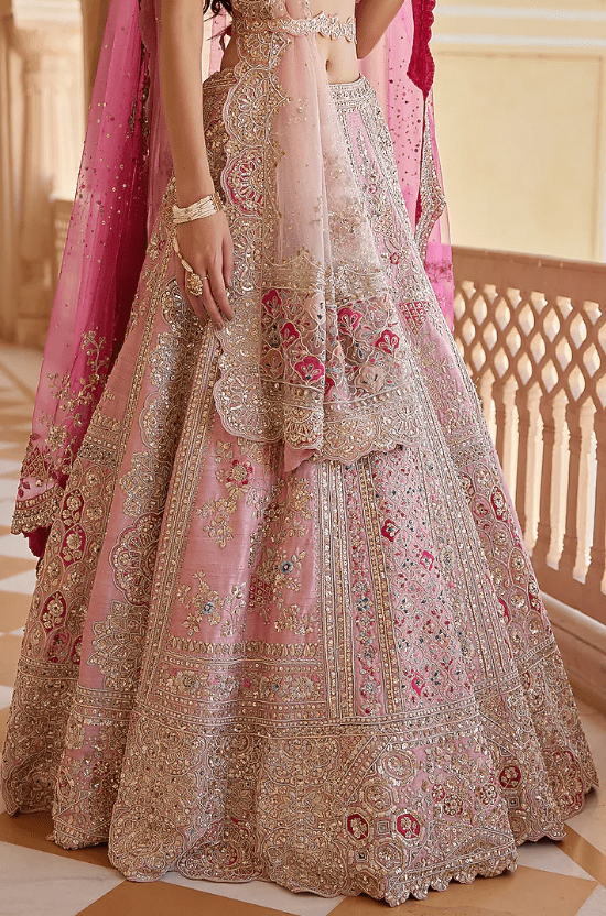 Tea Rose Raw silk Organza Dori Embroidered Handcrafted Lehenga Set - Image 3