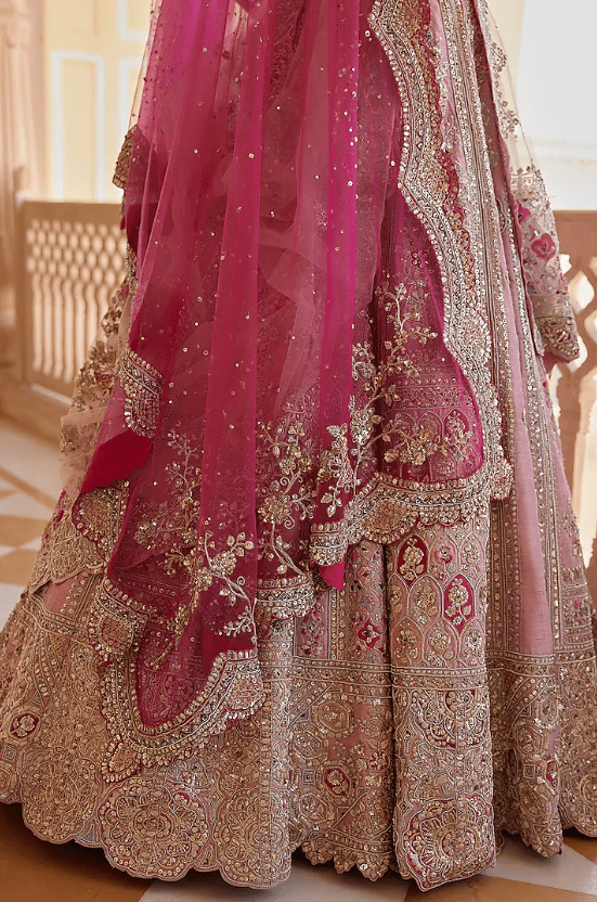 Tea Rose Raw silk Organza Dori Embroidered Handcrafted Lehenga Set - Image 5