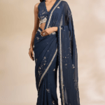 Blue Tissue Silk Thread Embroidered Saree Set