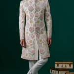 Ivory Raw Silk Hand & Machine Embroidered Sherwani Set