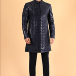 Blue Silk Embroidery, Sequins Tiki And Threadwork Sherwani With Trouser
