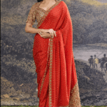 Orange Crepe Hand Embroidered Saree Set