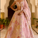 Rosaline Pink Raw Silk Zardosi Hand Embroidered Lehenga Set