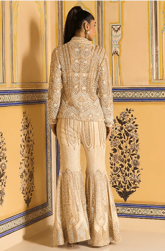 Ivory Net Embroidered Flared Sharara Set - Image 2