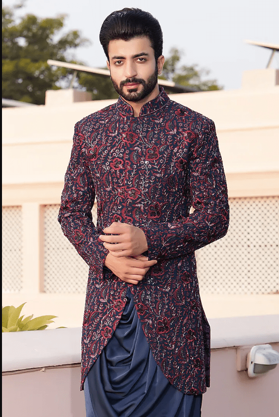 Wine Georgette Hand Embroidered Indowestern Set - Image 2