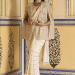 Ivory Georgette Cutdana Hand Embroidered Draped Saree Set