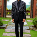 Black Lycra Cut Work Geometric Embroidered Blazer Trouser Set