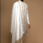 Off White Silk Floral Embroidered Sherwani With Pant