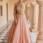 Salmon Peach Organza Dori Embroidered Handcrafted Lehenga Set