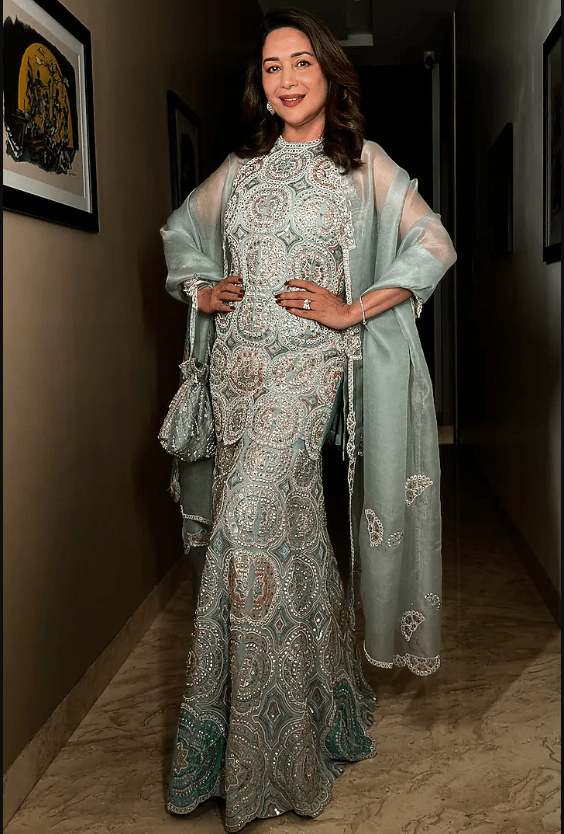 Cadet Blue Organza Zardosi Embroidered Sharara Set