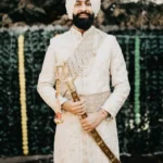 Albus - Off White Raw Silk Sherwani & Churidar with Pearls, Dabka & Zari handwork