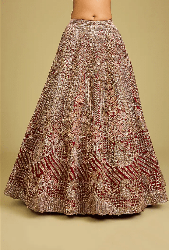 Maroon Raw Silk Embroidered Lehenga Set - Image 3