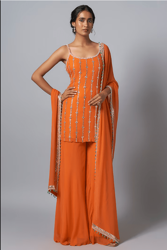 Tangerine Orange Georgette Sharara Set