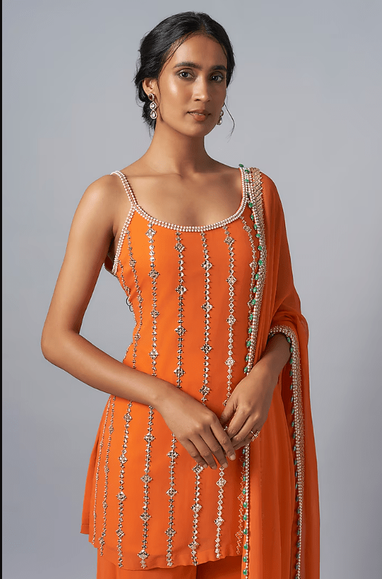 Tangerine Orange Georgette Sharara Set - Image 3
