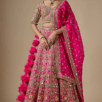 Hot Pink Net Floral & Thread Embroidered Lehenga Set